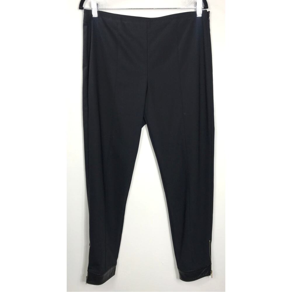 St. John Leather Cuffed Black Trousers Stretch Classic Old Money Sophisticated